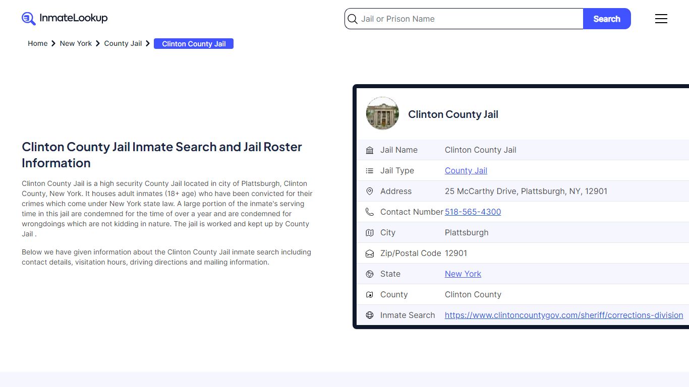 Clinton County Jail (NY) Inmate Search New York - Inmate Lookup